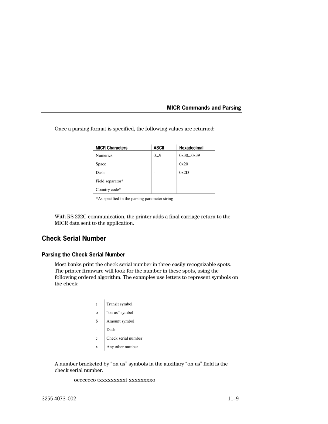 Unisys EFP9800 manual Parsing the Check Serial Number 