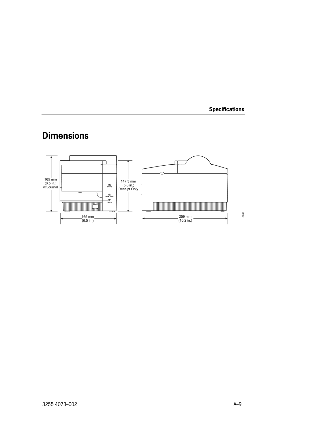 Unisys EFP9800 manual Dimensions 