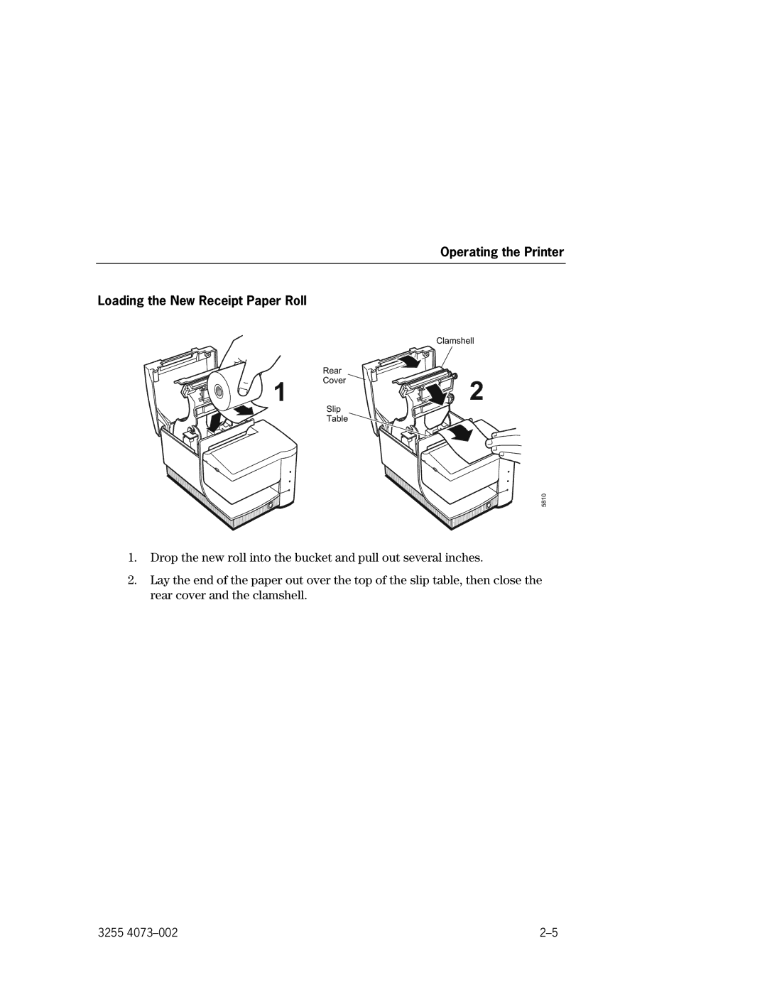 Unisys EFP9800 manual Operating the Printer Loading the New Receipt Paper Roll 