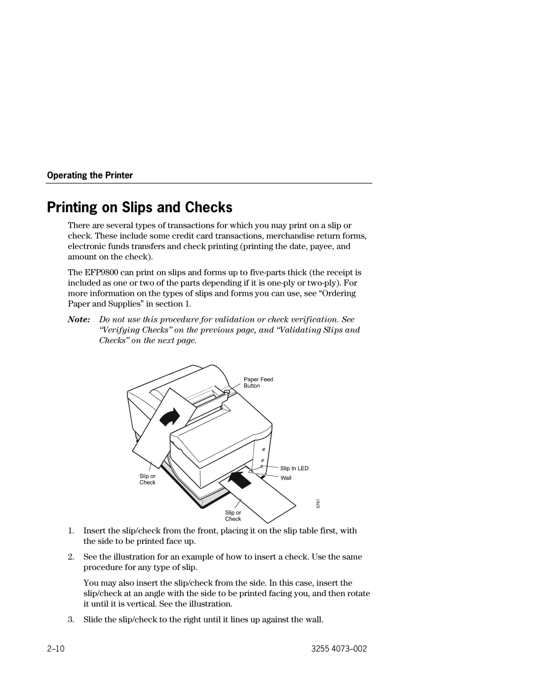 Unisys EFP9800 manual Printing on Slips and Checks 