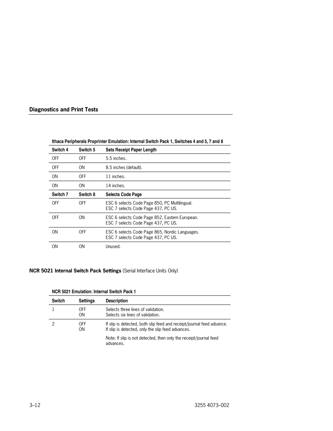 Unisys EFP9800 manual Switch Selects Code 