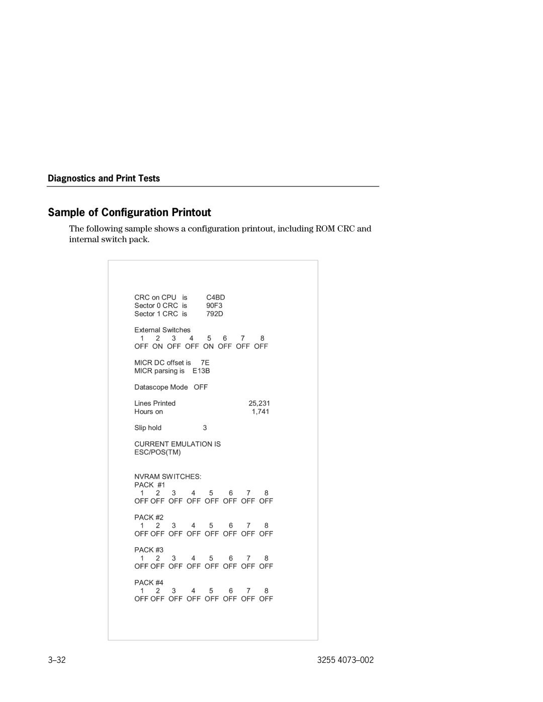 Unisys EFP9800 manual Sample of Configuration Printout 