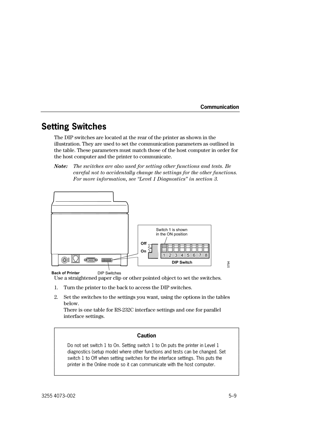 Unisys EFP9800 manual Setting Switches 