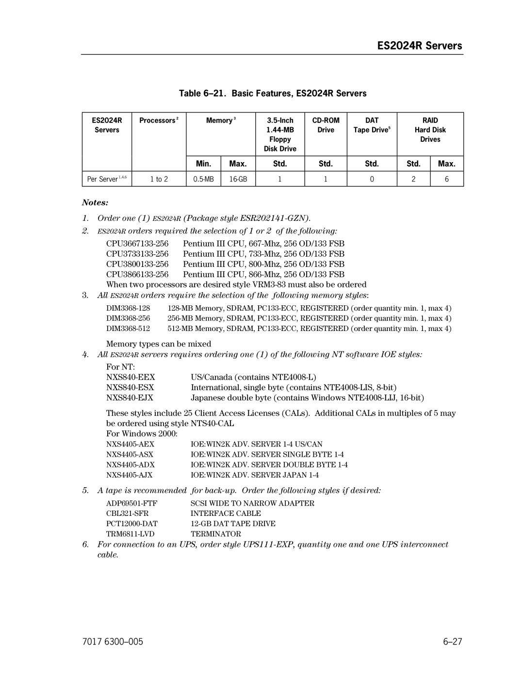 Unisys NX5820 manual Basic Features, ES2024R Servers, NXS840-EJX 