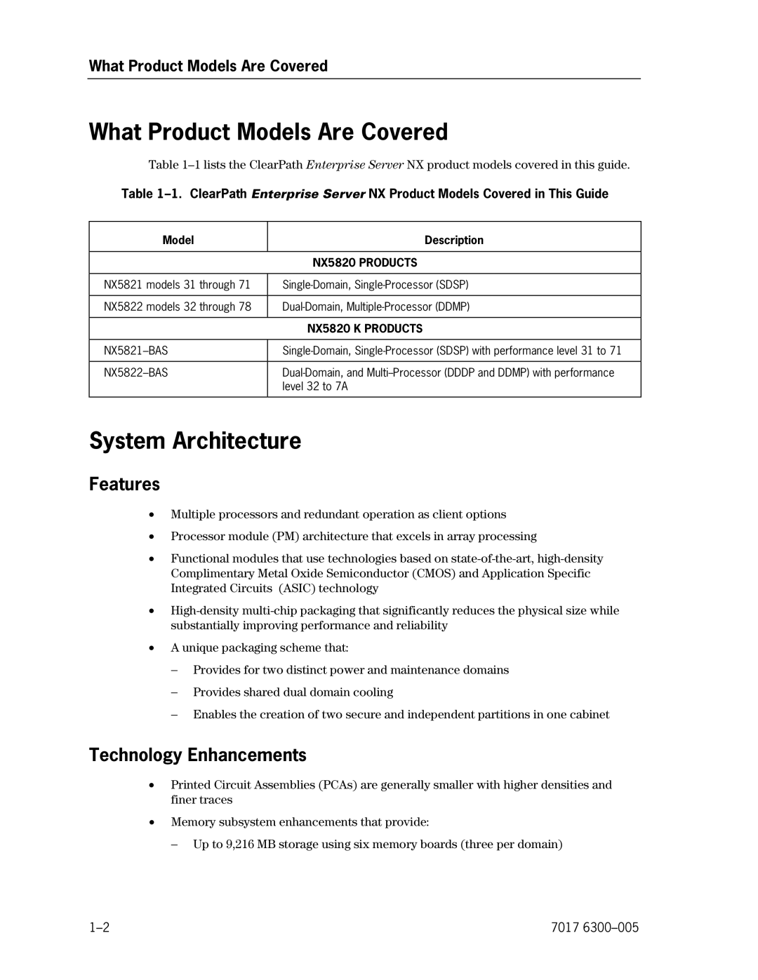 Unisys NX5820 manual What Product Models Are Covered, System Architecture, Features, Technology Enhancements 