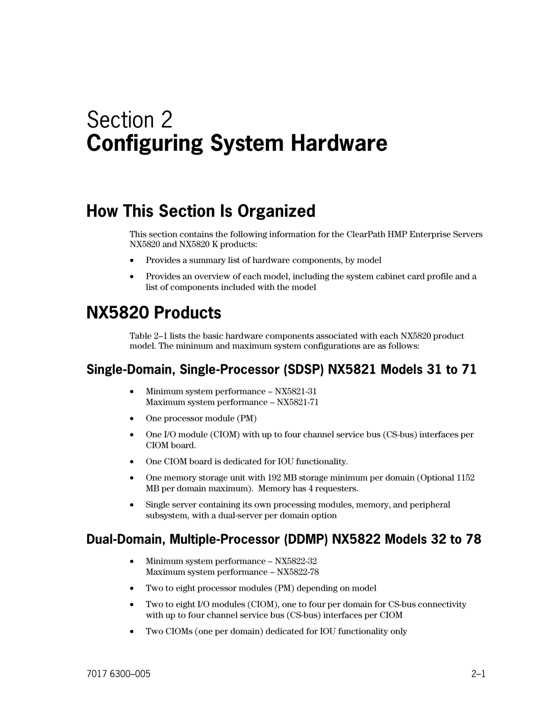 Unisys manual How This Section Is Organized, NX5820 Products, Single-Domain, Single-Processor Sdsp NX5821 Models 31 to 