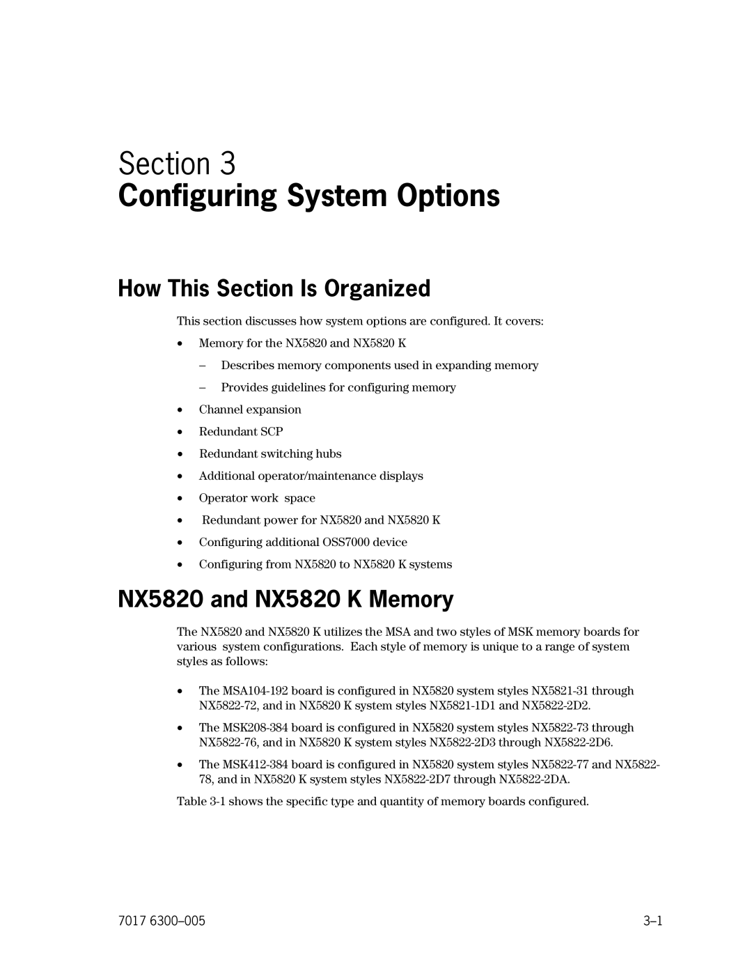 Unisys manual Configuring System Options, NX5820 and NX5820 K Memory 