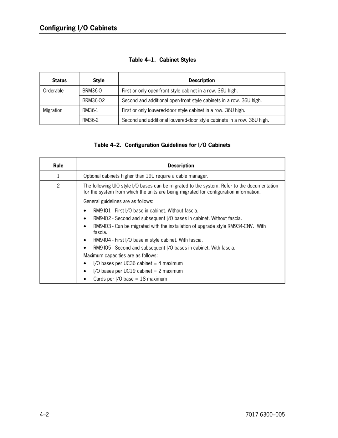 Unisys NX5820 manual Configuring I/O Cabinets, Cabinet Styles, Configuration Guidelines for I/O Cabinets, Rule Description 