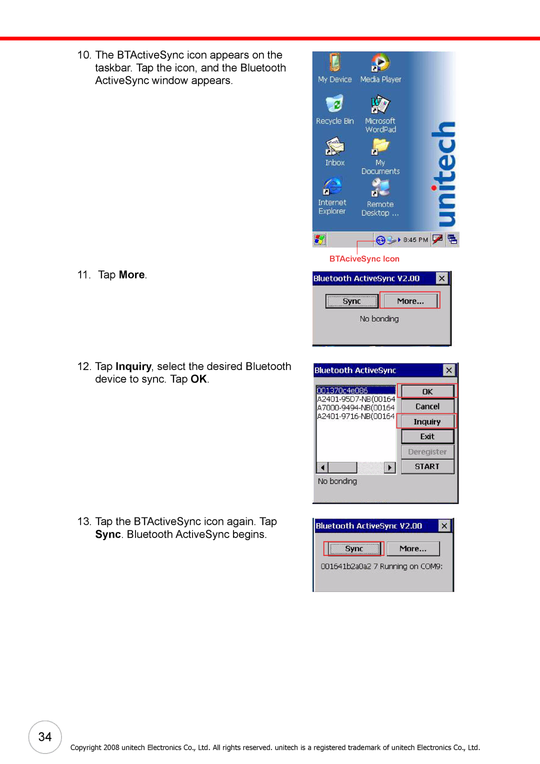 Unitech 38647G user manual BTAciveSync Icon 