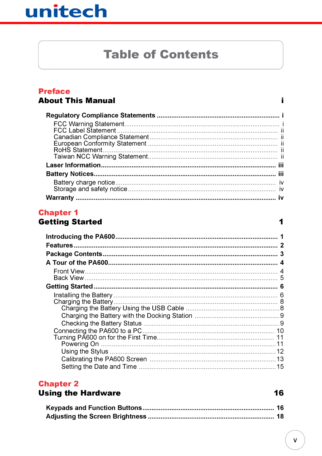 Unitech 38647G user manual Table of Contents 