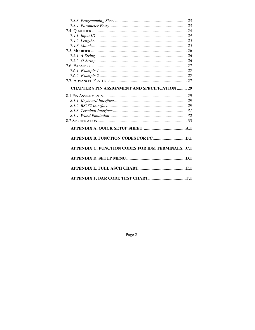 Unitech Hand Held Scanner user manual PIN Assignment and Specification 