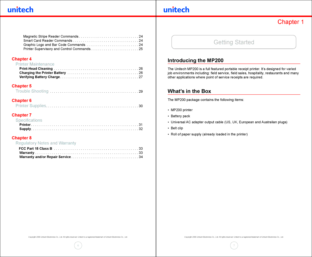 Unitech manual Getting Started, Introducing the MP200, What’s in the Box 