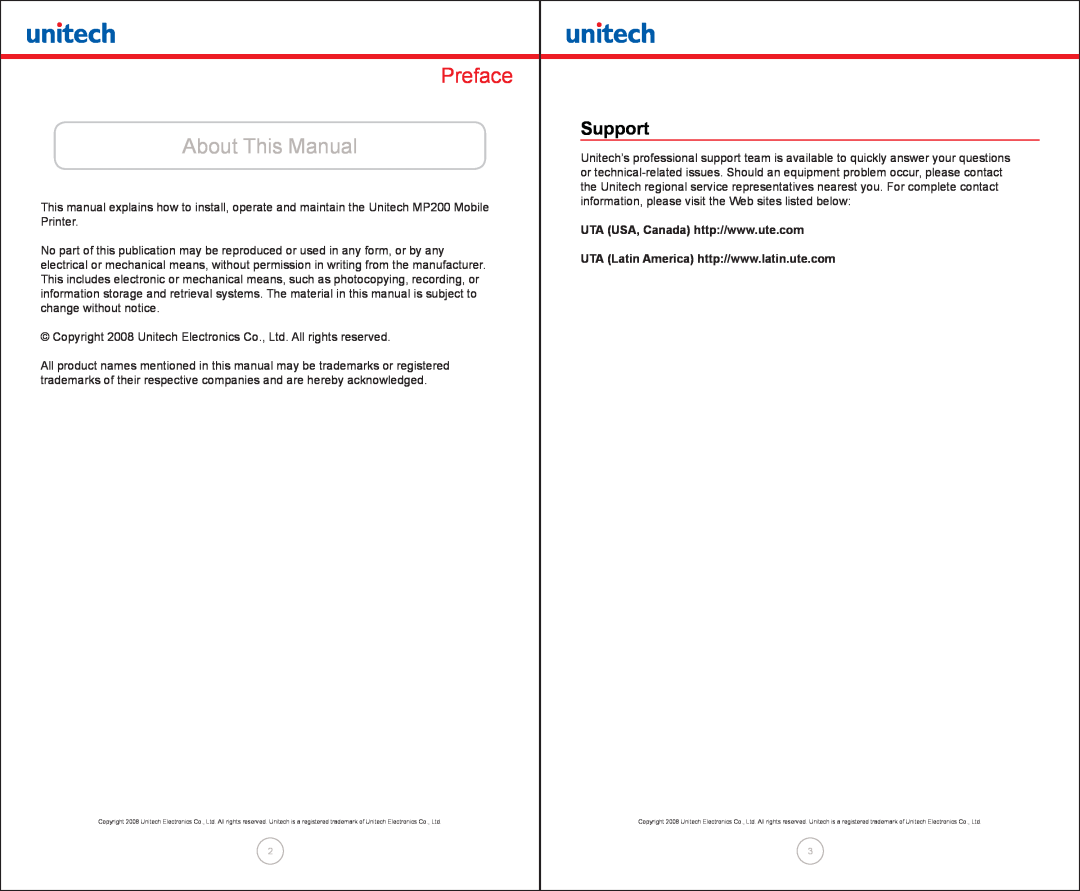 Unitech MP200 manual Preface, About This Manual, Support 