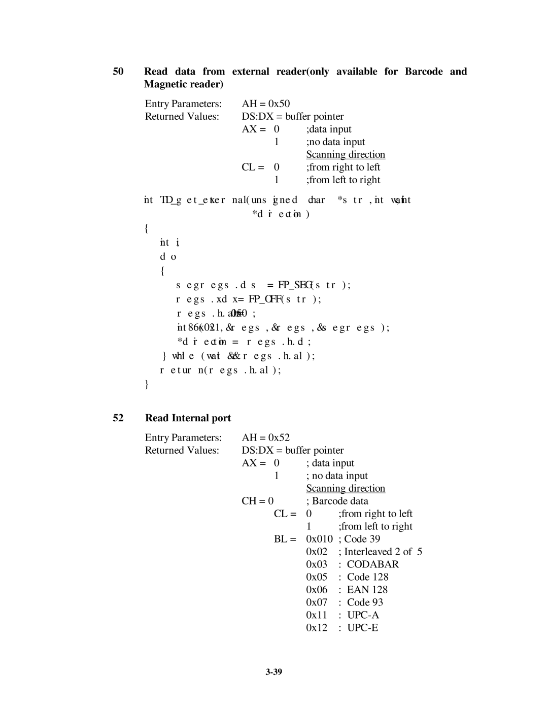 Unitech MR350MKII manual Read Internal port, Codabar 