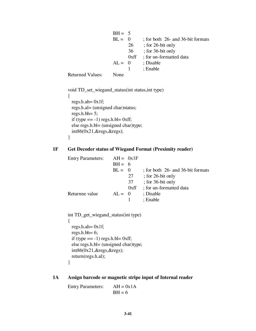 Unitech MR350MKII manual 1F Get Decoder status of Wiegand Format Proximity reader 