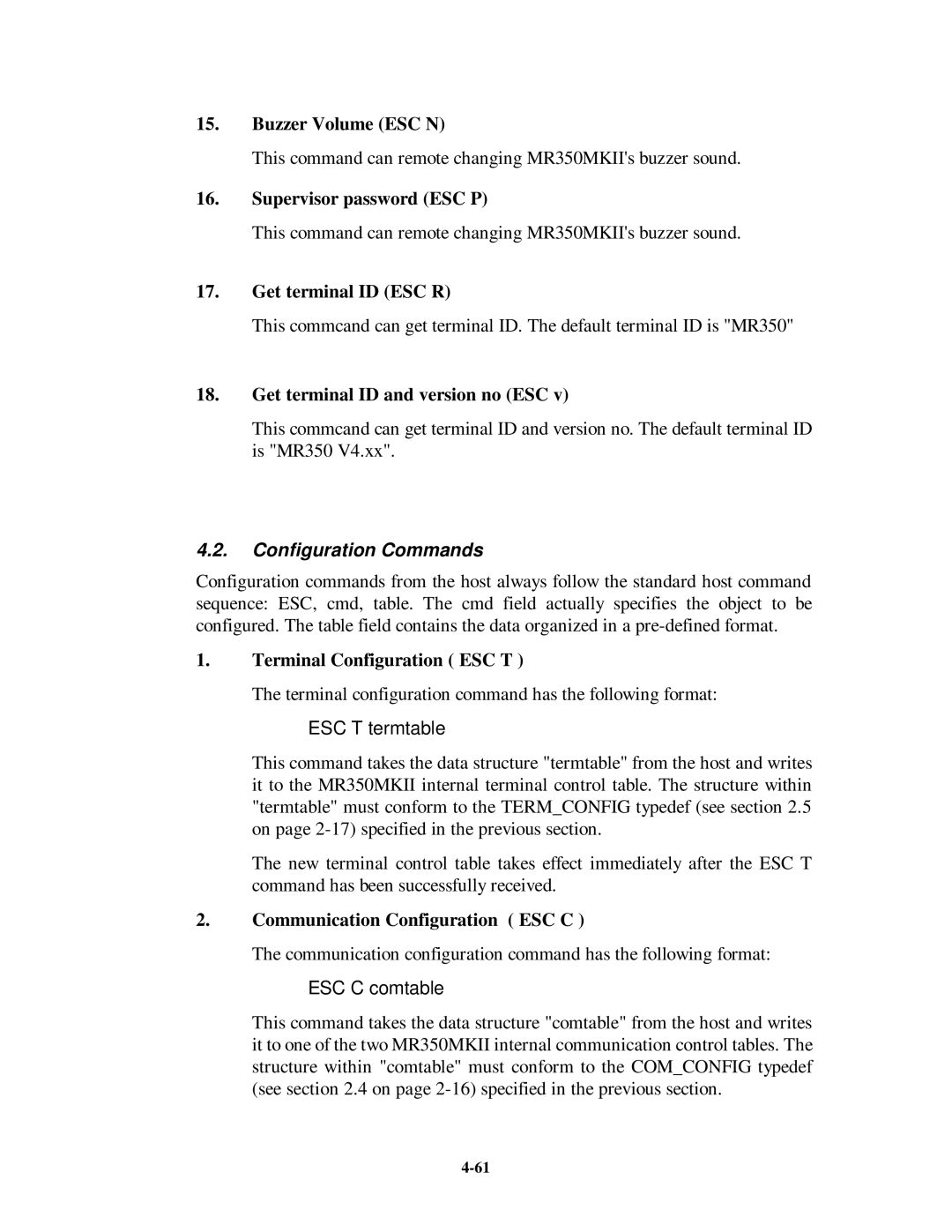 Unitech MR350MKII manual Configuration Commands 