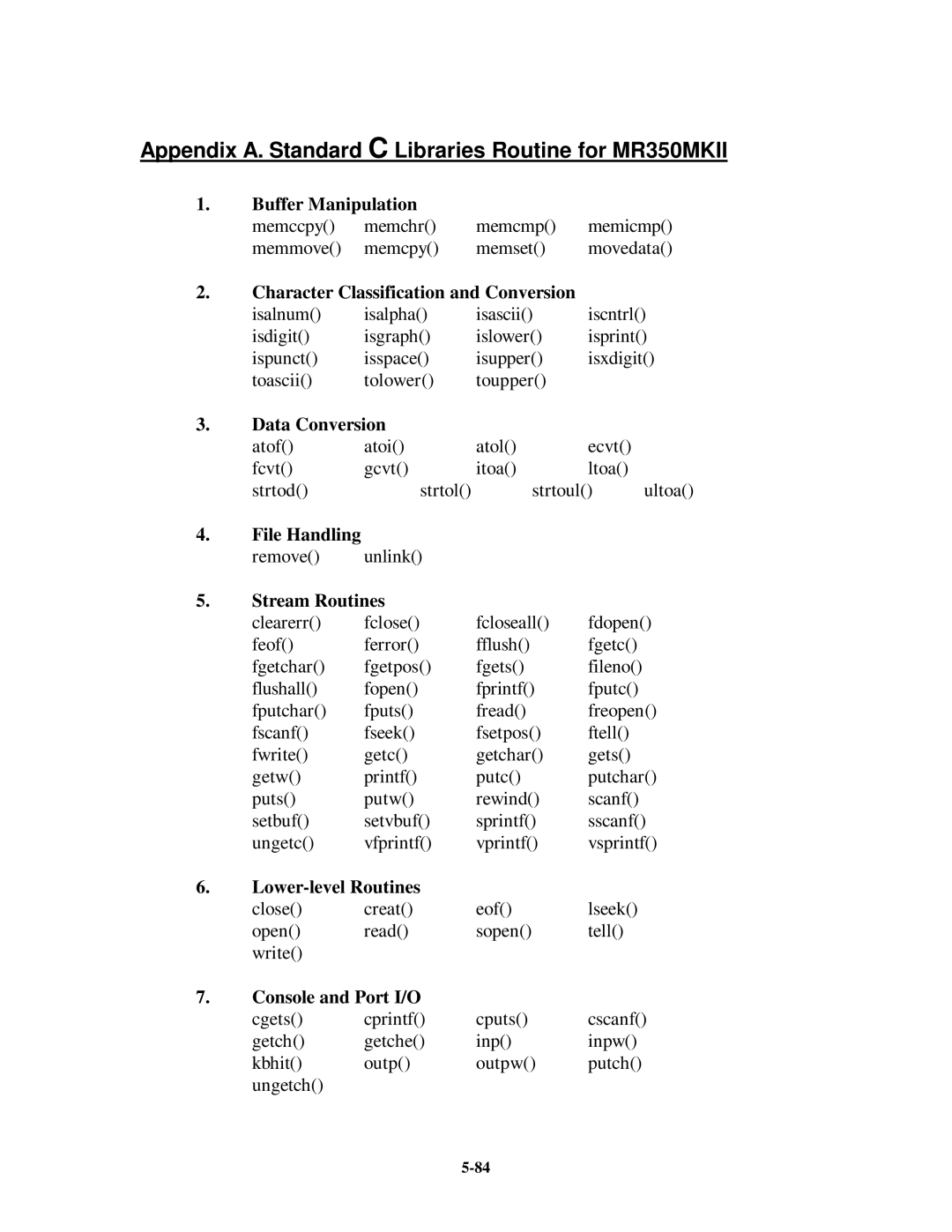 Unitech MR350MKII manual Buffer Manipulation, Character Classification and Conversion, Data Conversion, File Handling 