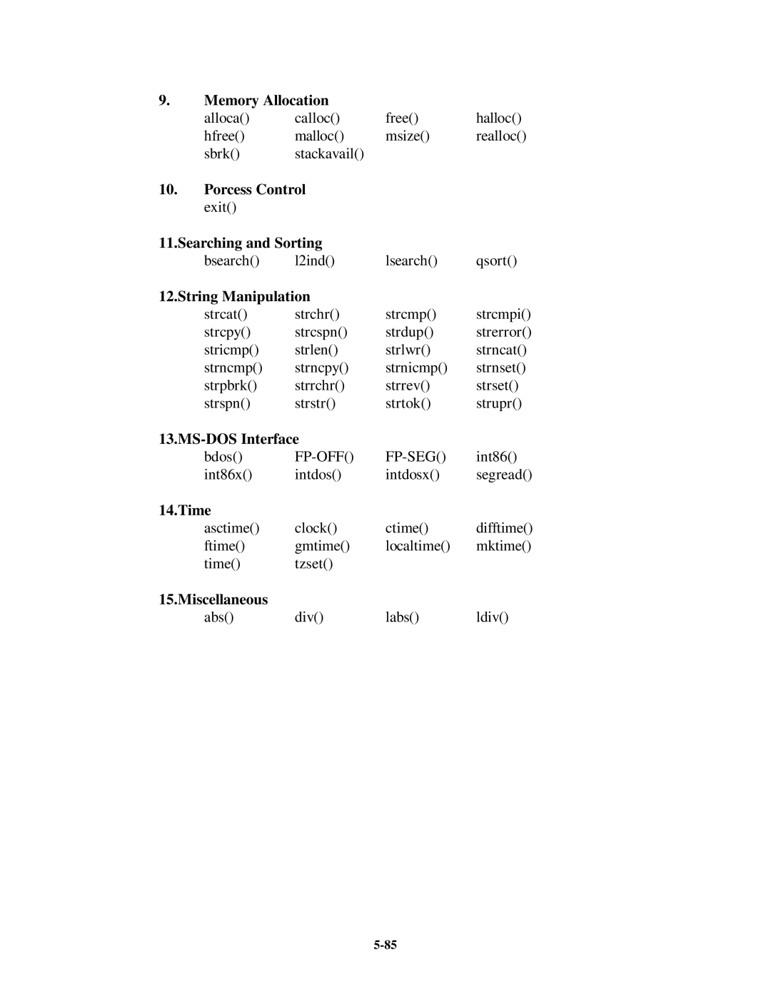 Unitech MR350MKII Memory Allocation, Porcess Control exit Searching and Sorting, String Manipulation, MS-DOS Interface 