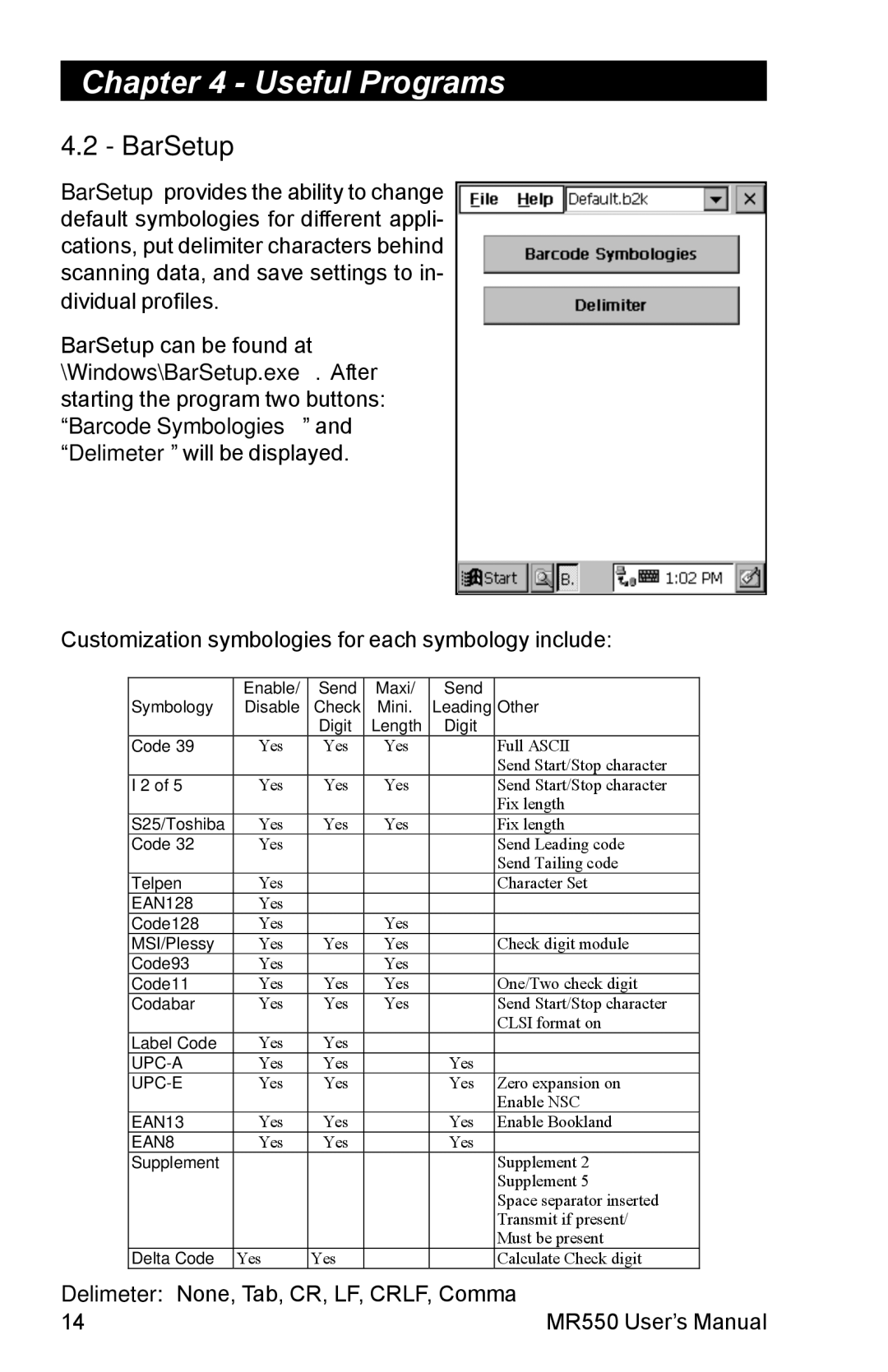 Unitech MR550 manual BarSetup, EAN8 