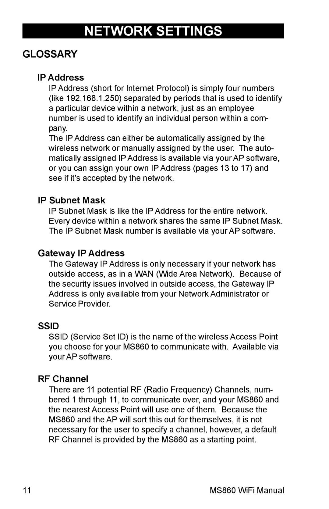 Unitech MS860 manual Glossary, IP Address 