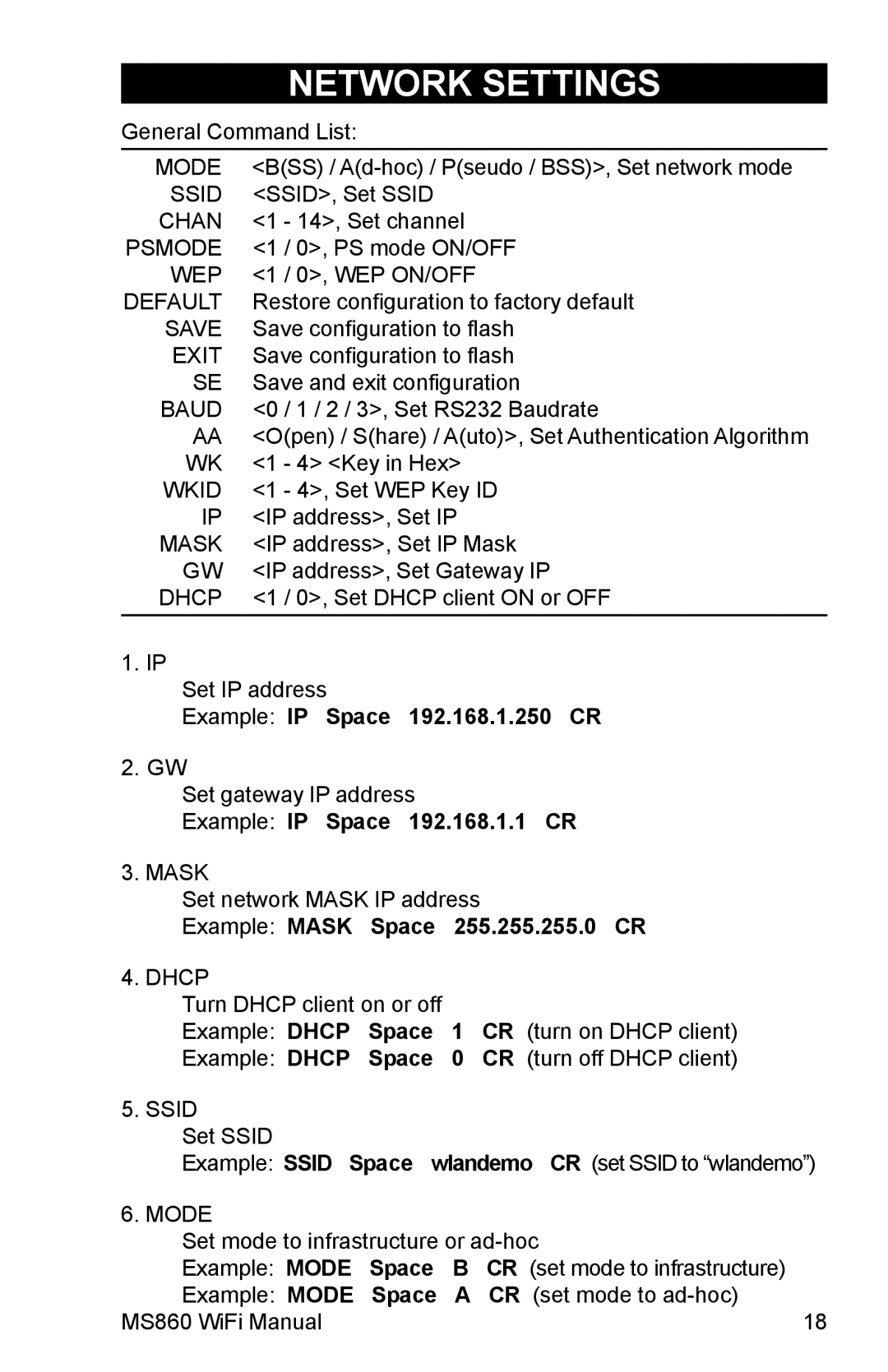 Unitech MS860 manual Example IP Space 192.168.1.250 CR 