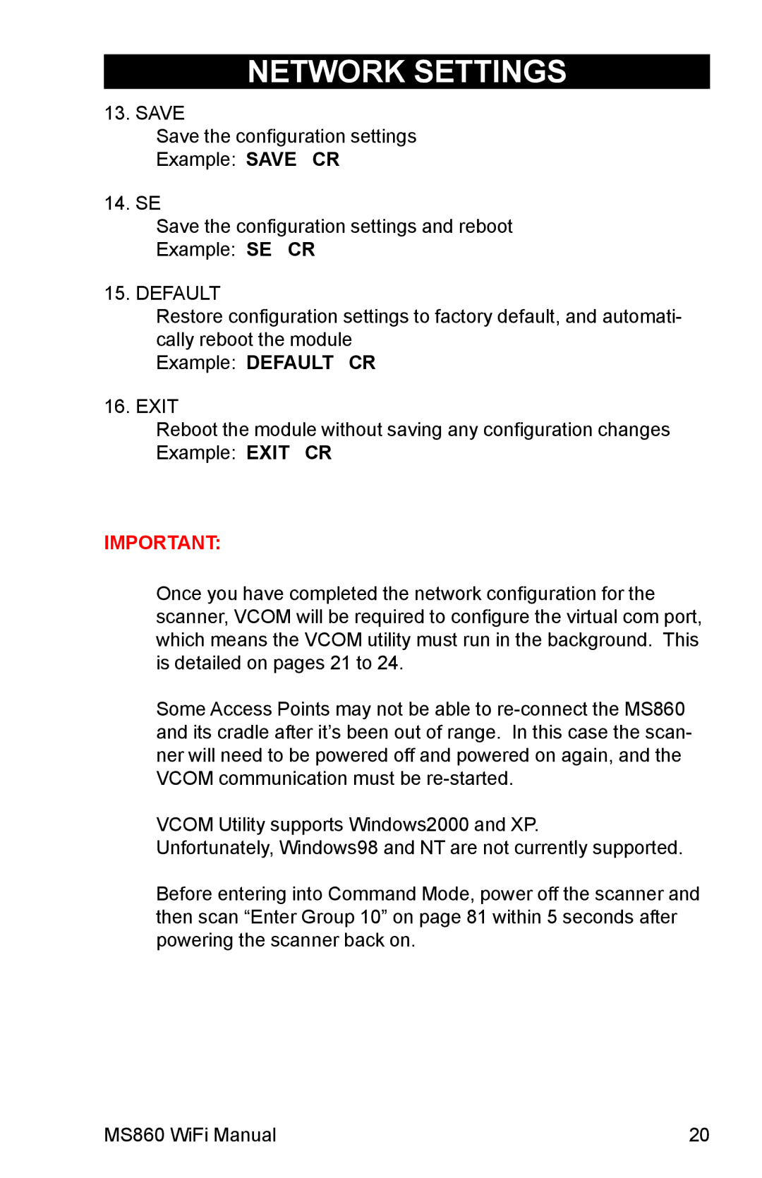 Unitech MS860 manual Example Default CR 