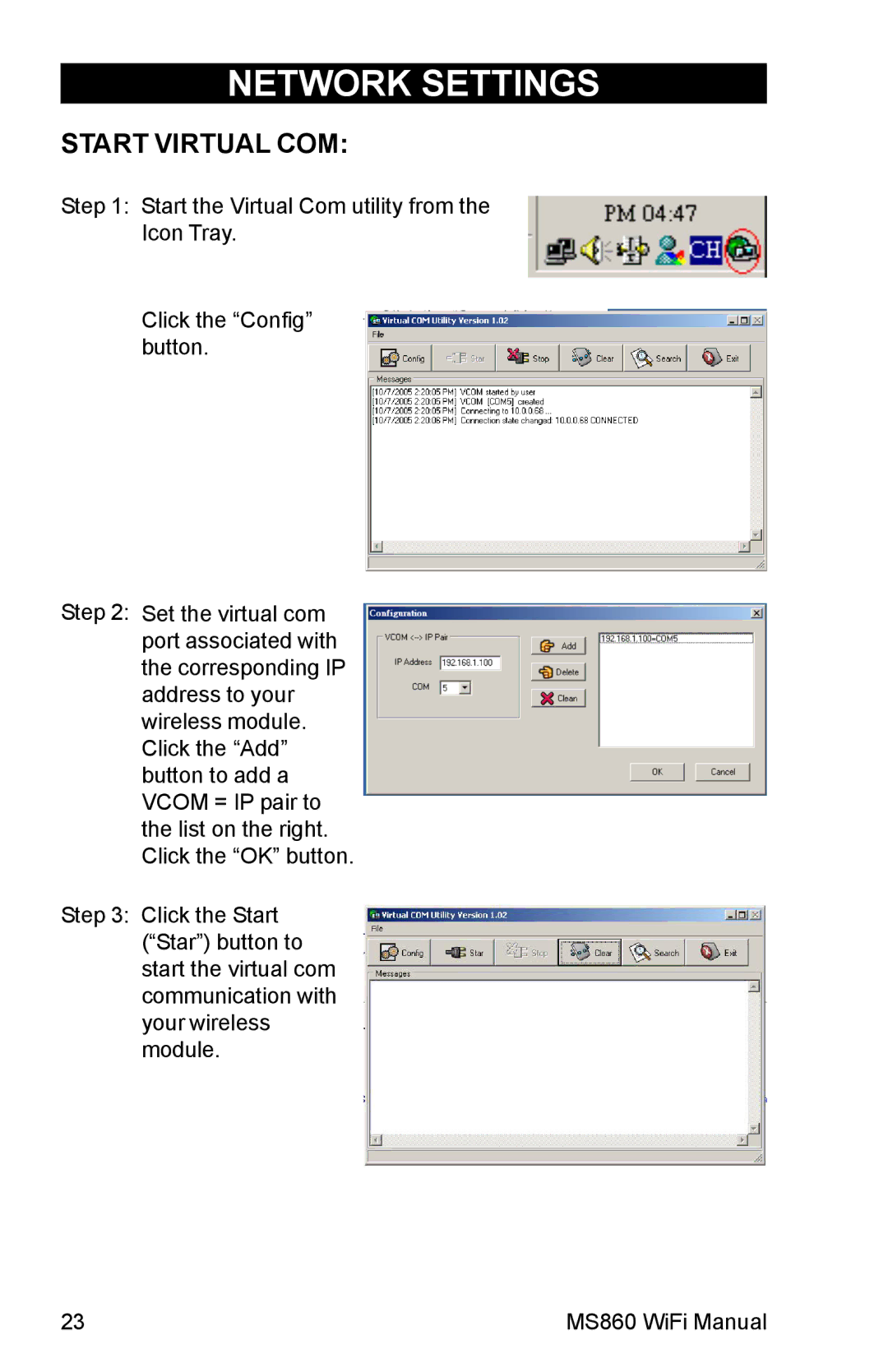 Unitech MS860 manual Start Virtual COM 