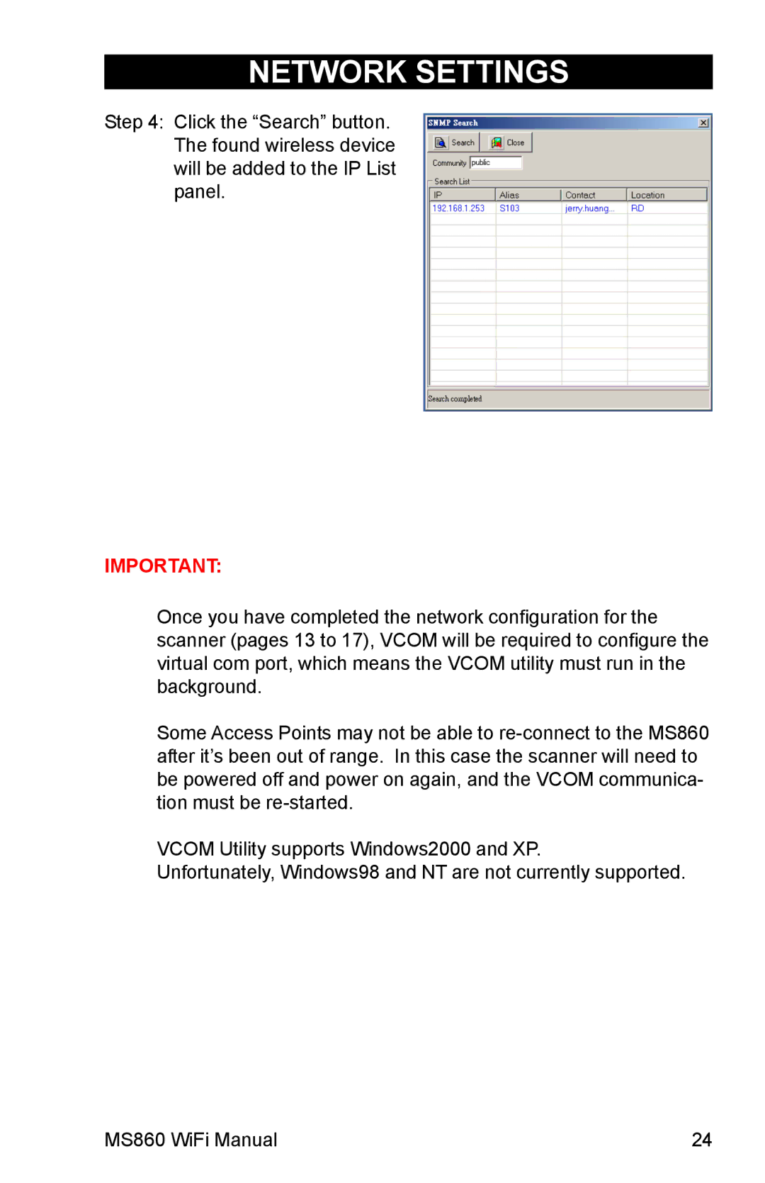 Unitech MS860 manual Network Settings 