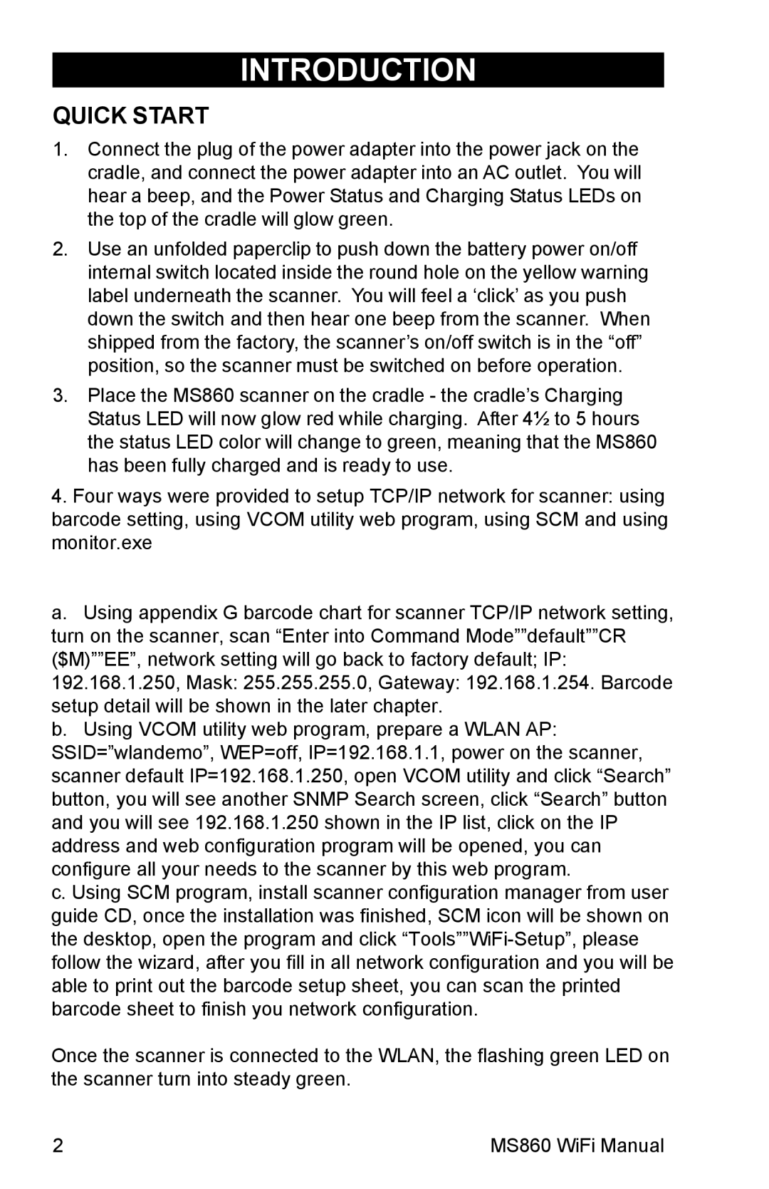 Unitech MS860 manual Quick Start 