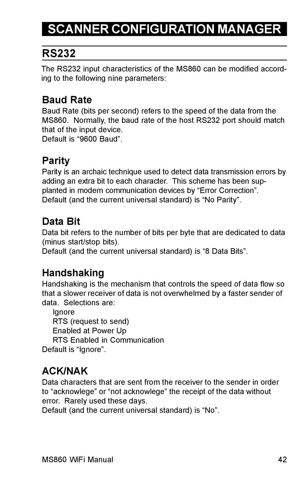 Unitech MS860 manual RS232 