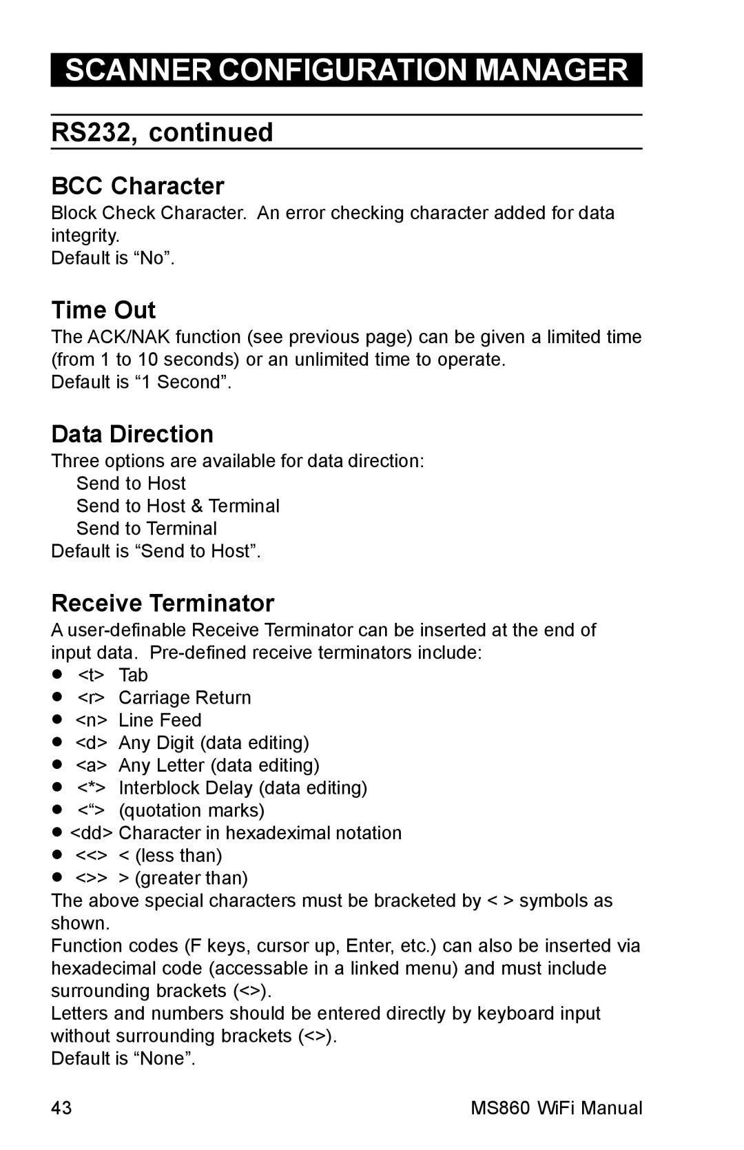 Unitech MS860 manual BCC Character 