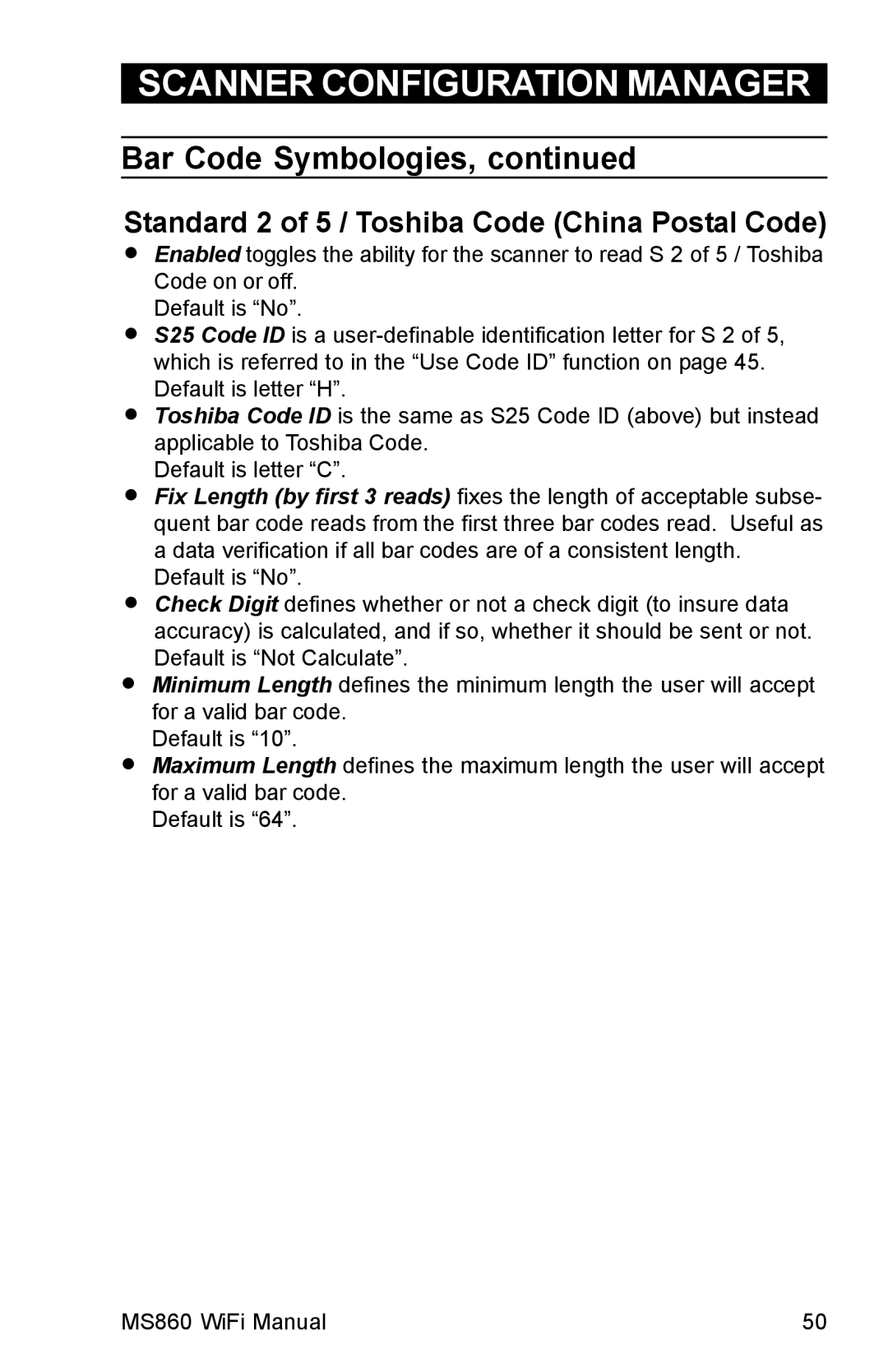 Unitech MS860 manual Standard 2 of 5 / Toshiba Code China Postal Code 