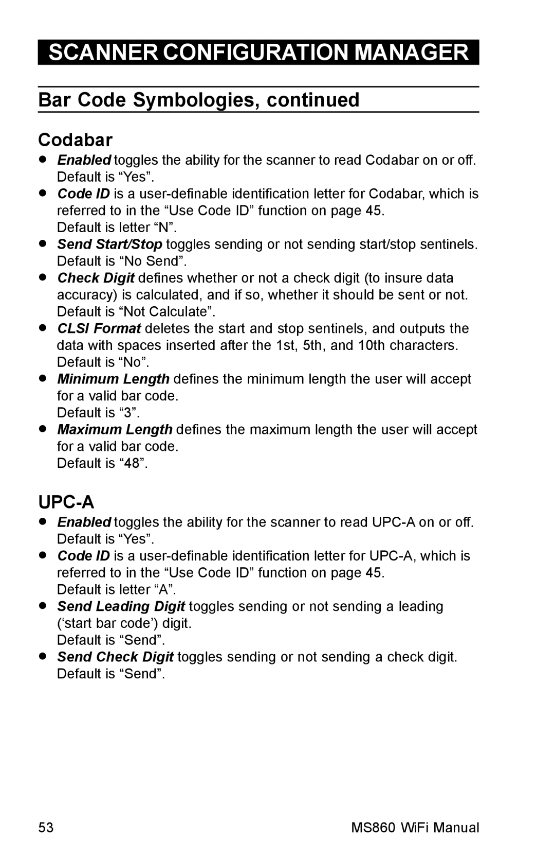 Unitech MS860 manual Codabar, Upc-A 