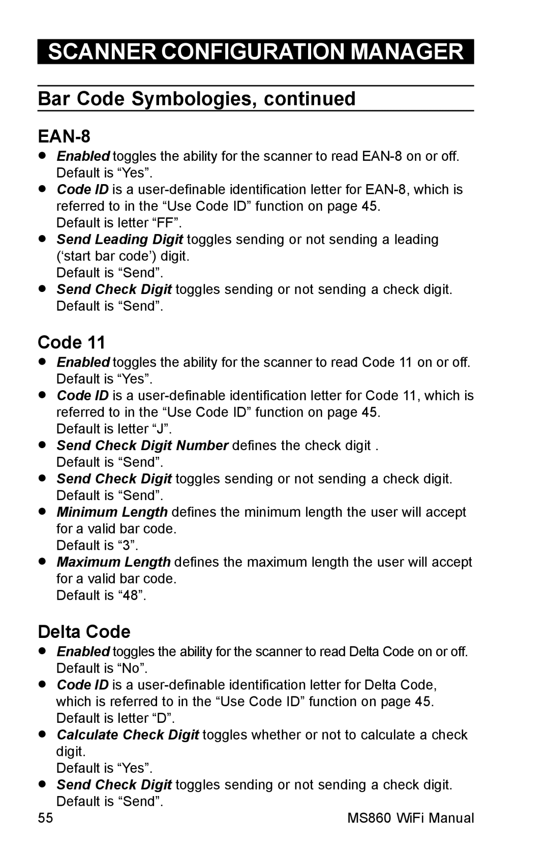 Unitech MS860 manual EAN-8, Delta Code 