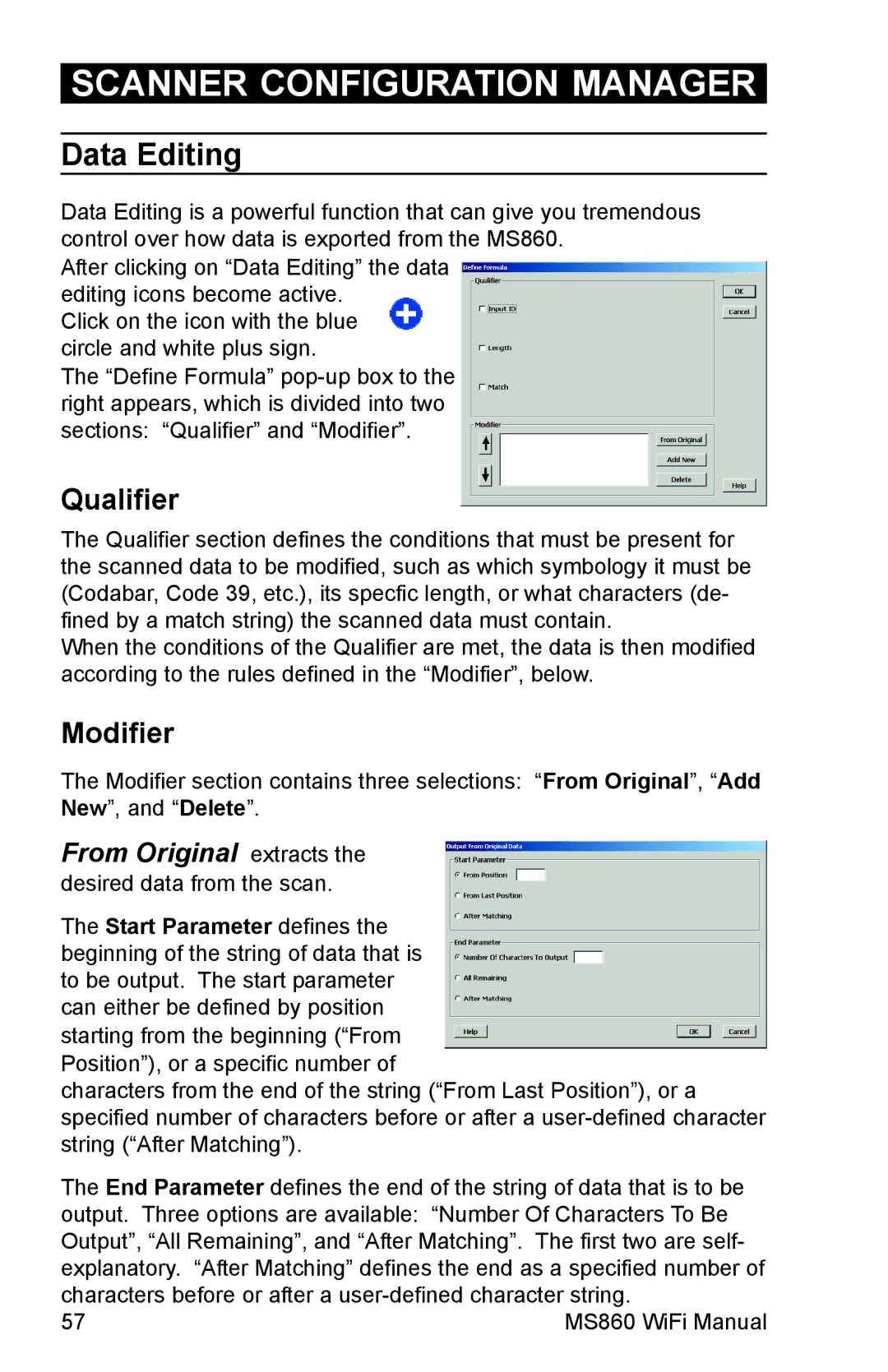 Unitech MS860 manual Data Editing, Qualifier, Modifier 