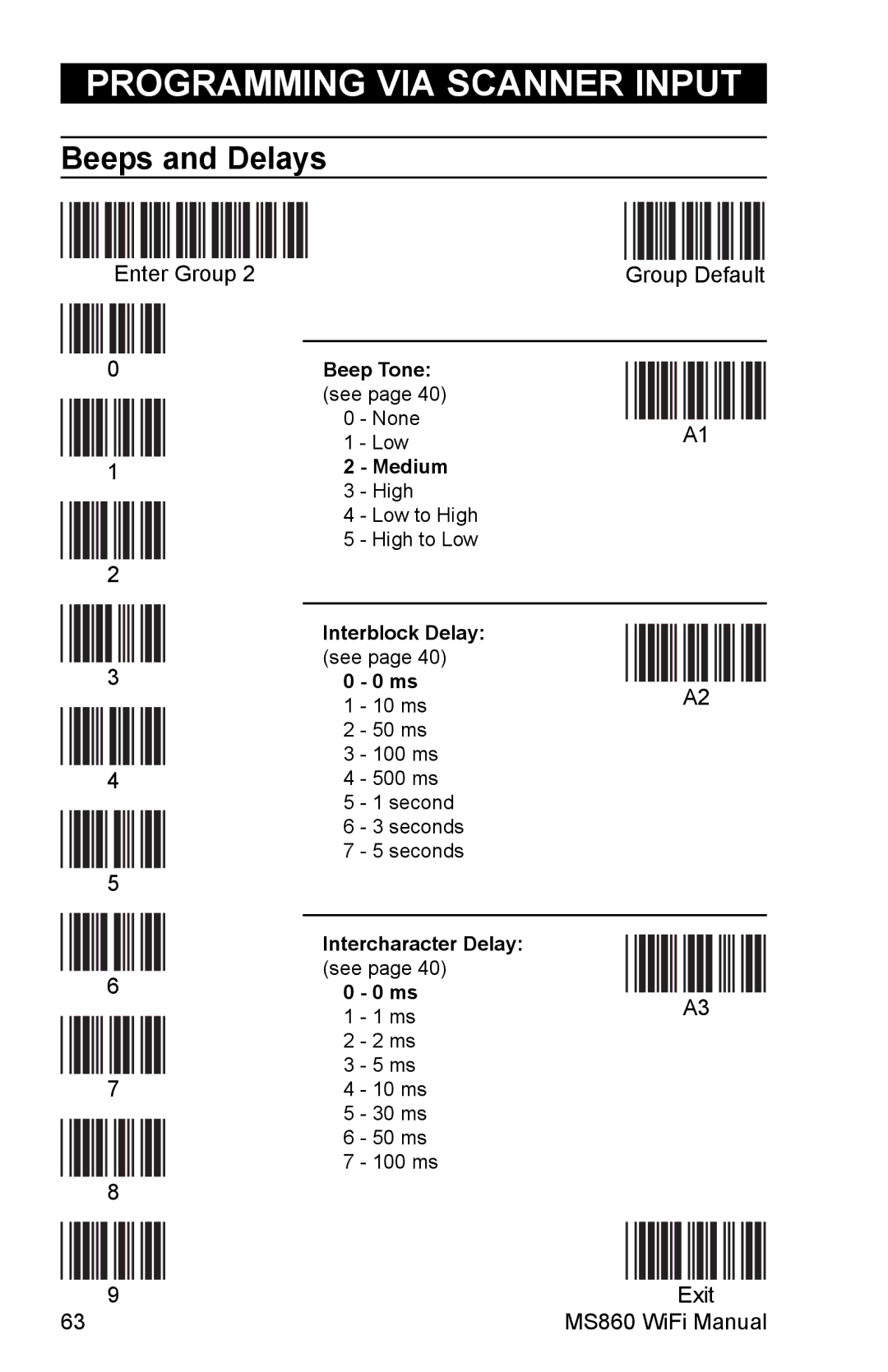 Unitech MS860 manual Beep Tone see page 40 0 None, Medium, Interblock Delay, Intercharacter Delay 