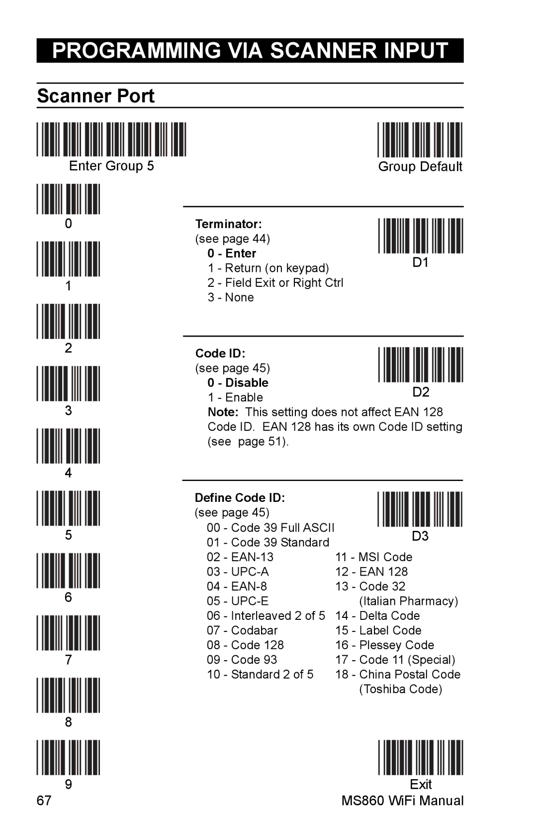 Unitech MS860 manual Terminator, Enter, Define Code ID 