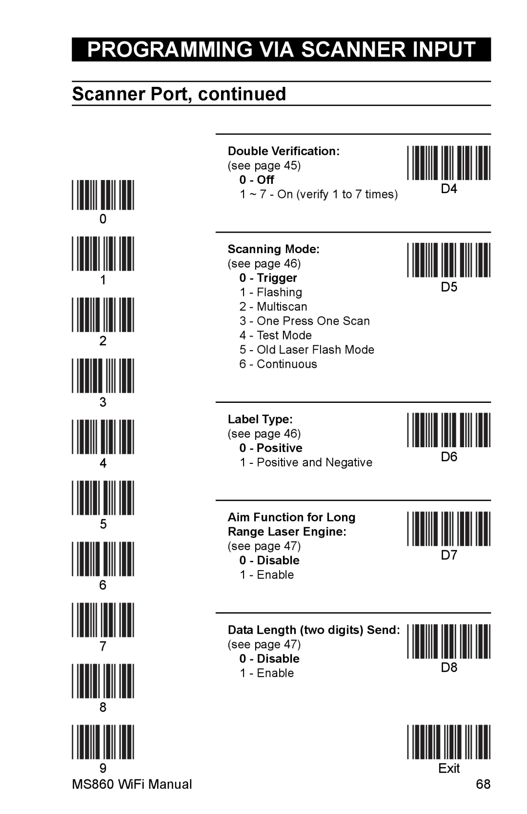 Unitech MS860 Double Verification, Scanning Mode, Trigger, Label Type, Positive, Aim Function for Long Range Laser Engine 