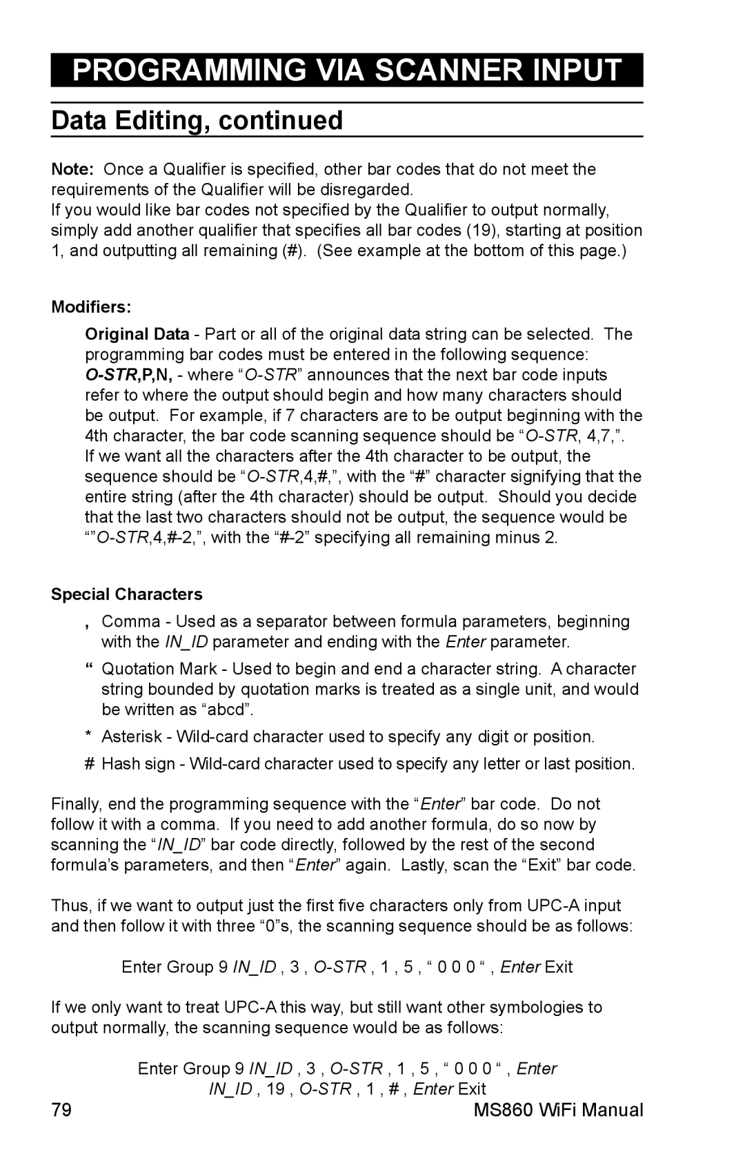 Unitech MS860 manual Modifiers, Special Characters 