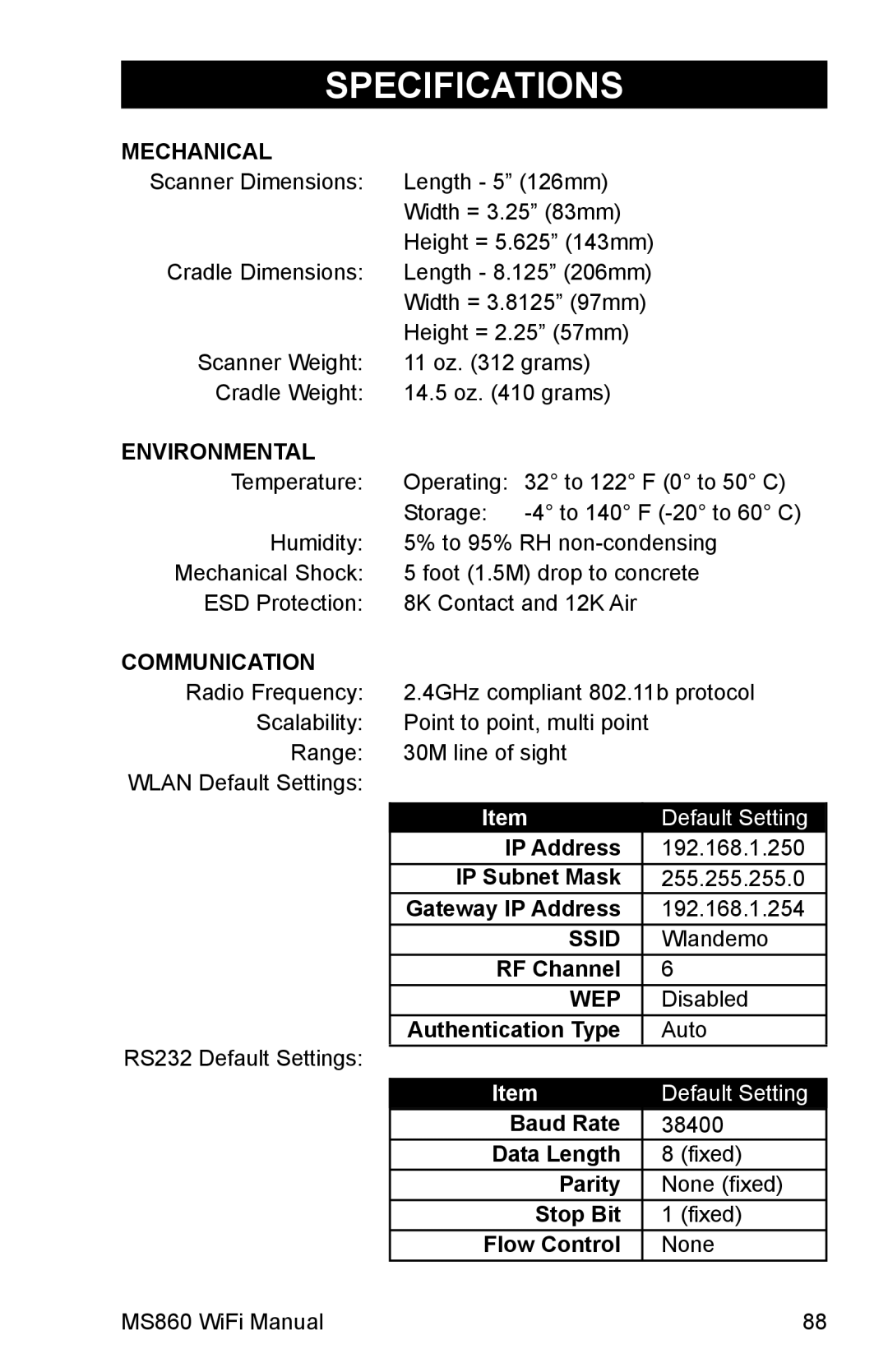 Unitech MS860 manual Mechanical 