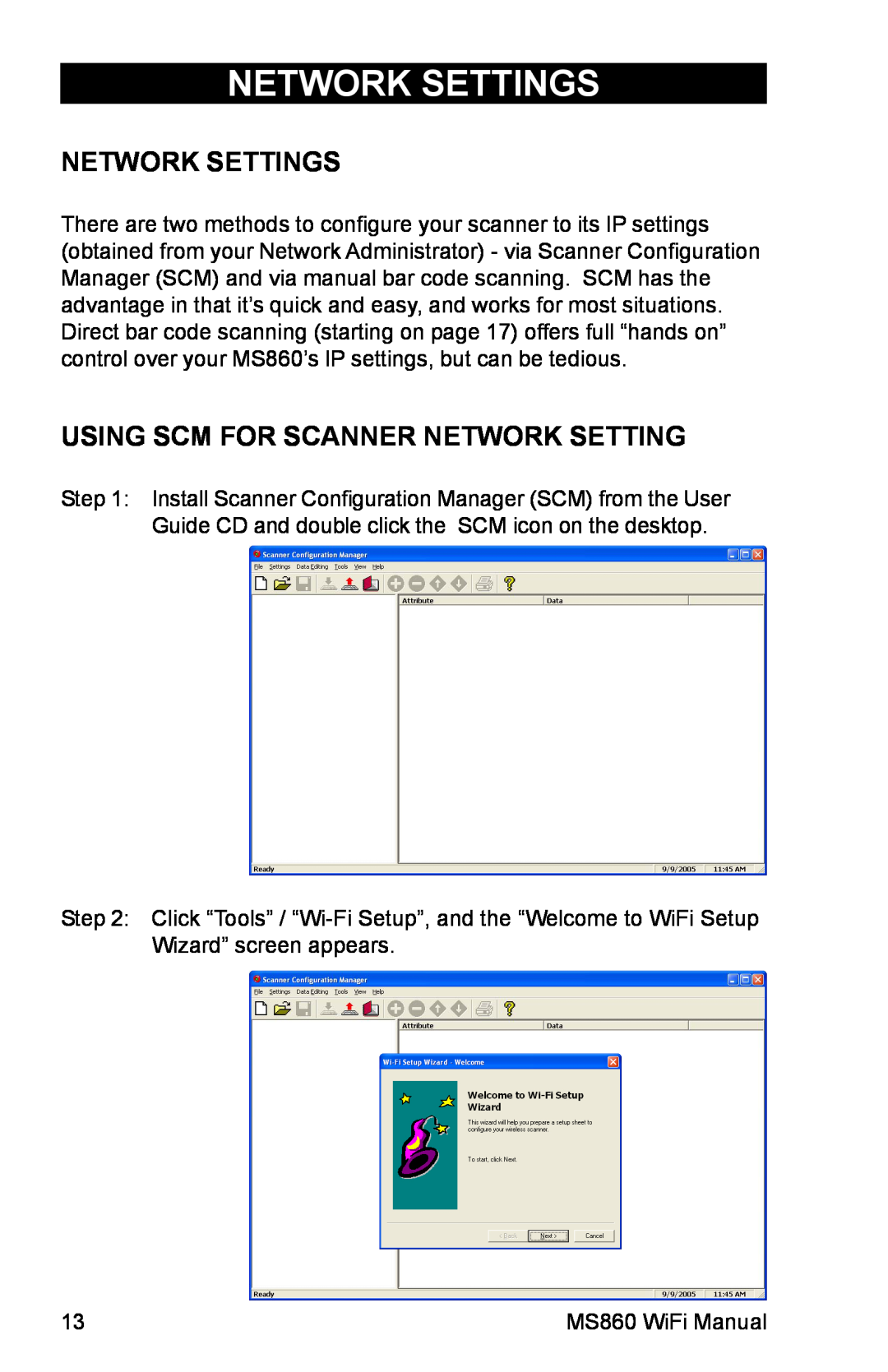 Unitech MS860 manual Network Settings, Using Scm For Scanner Network Setting 