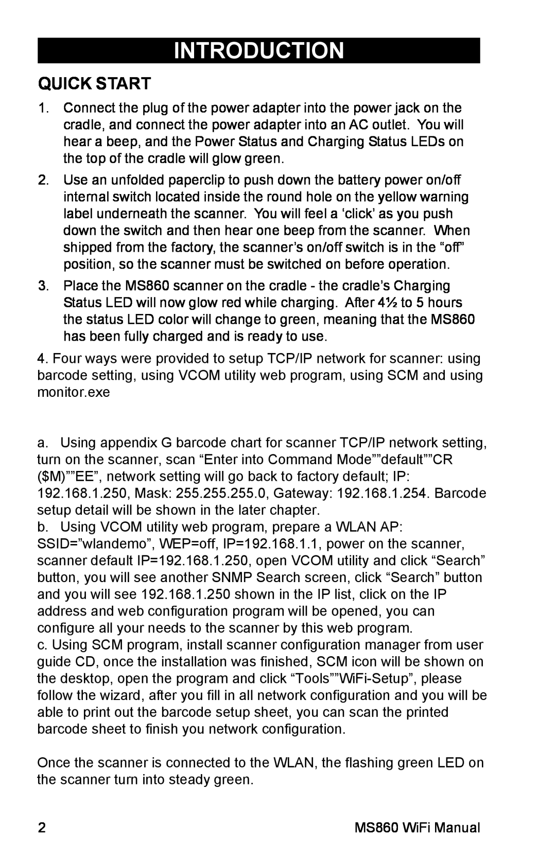 Unitech MS860 manual Quick Start, Introduction 