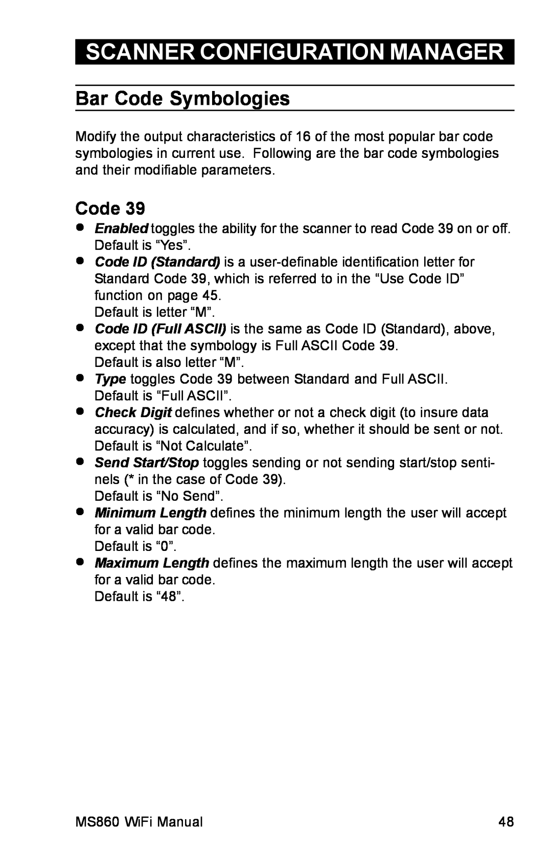 Unitech MS860 manual Bar Code Symbologies, Scanner Configuration Manager 