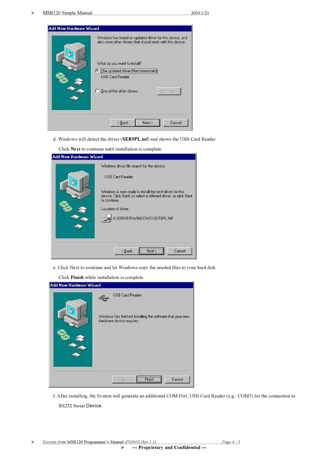 Unitech MSR120 Series warranty Excerpt from MSR120 Programmer’s Manual PM010, Rev.1.1 