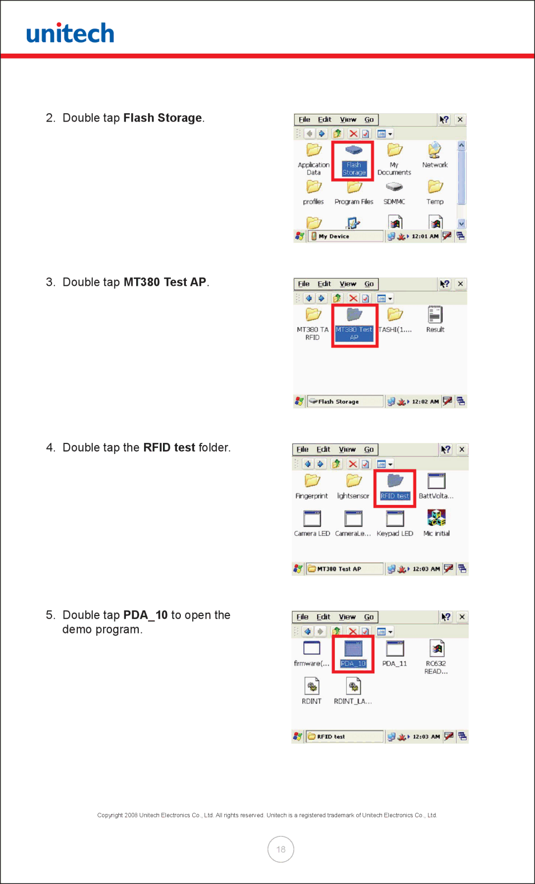 Unitech user manual Double tap Flash Storage Double tap MT380 Test AP 