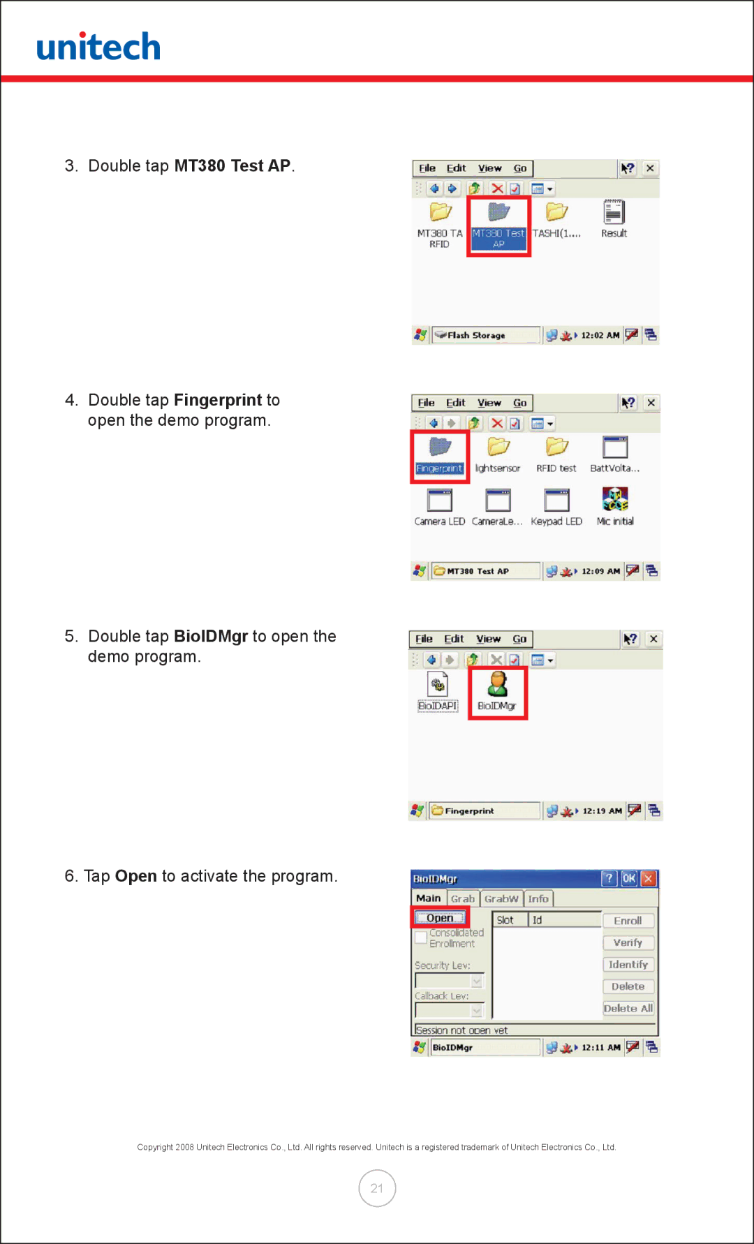 Unitech user manual Double tap MT380 Test AP 