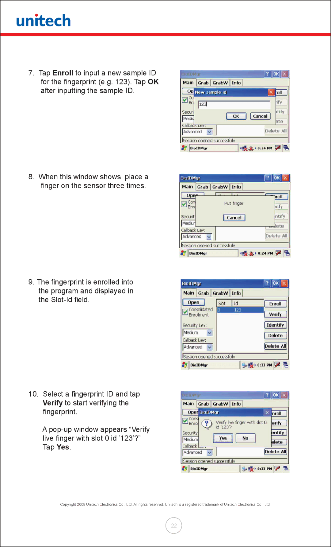 Unitech MT380 user manual Tap Yes 