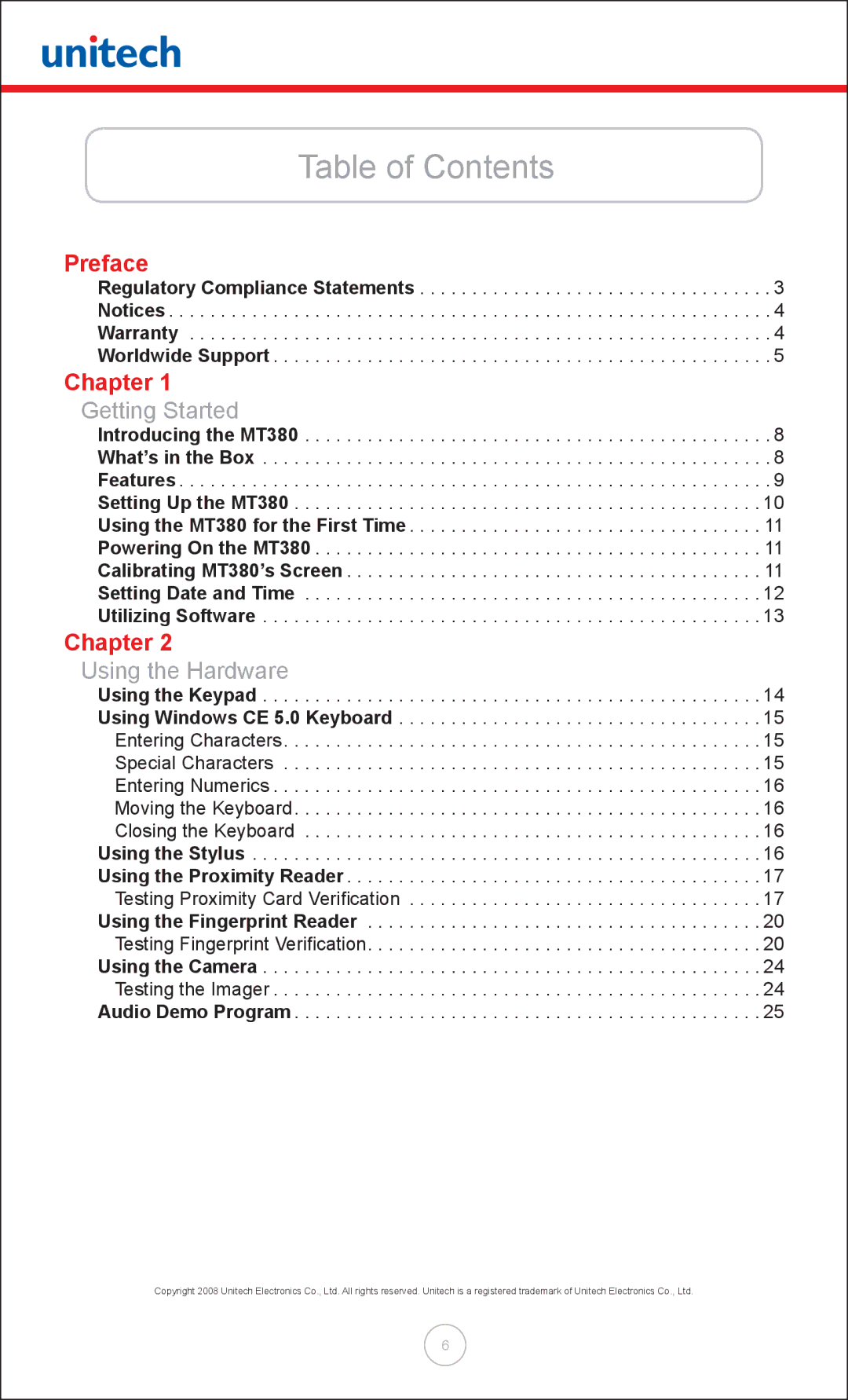 Unitech MT380 user manual Table of Contents 