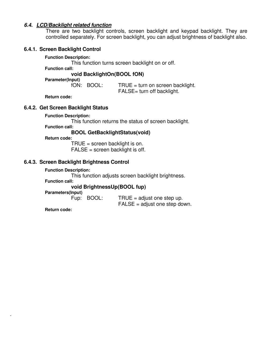 Unitech PA500 manual LCD/Backlight related function, ParametersInput 