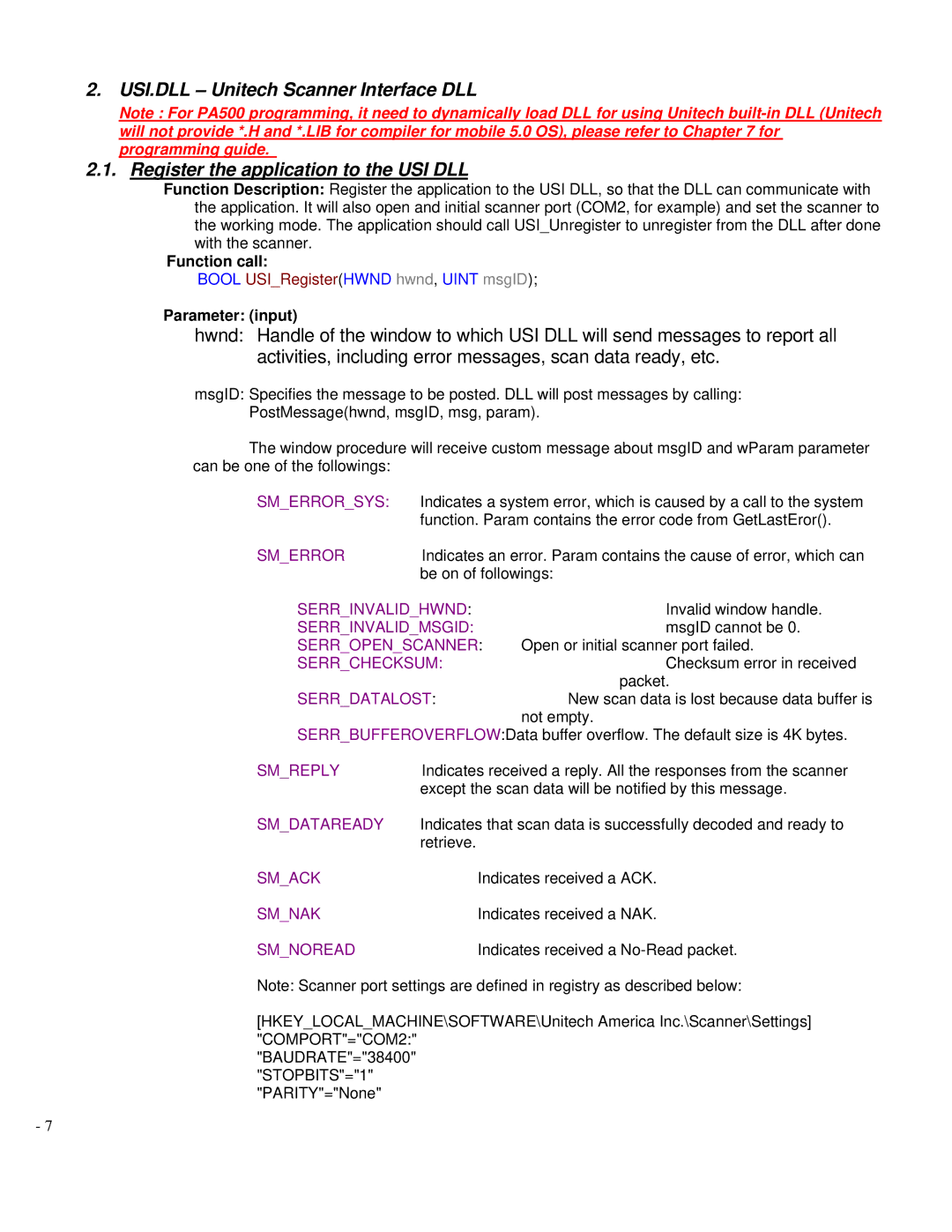 Unitech PA500 manual Function call, Parameter input 